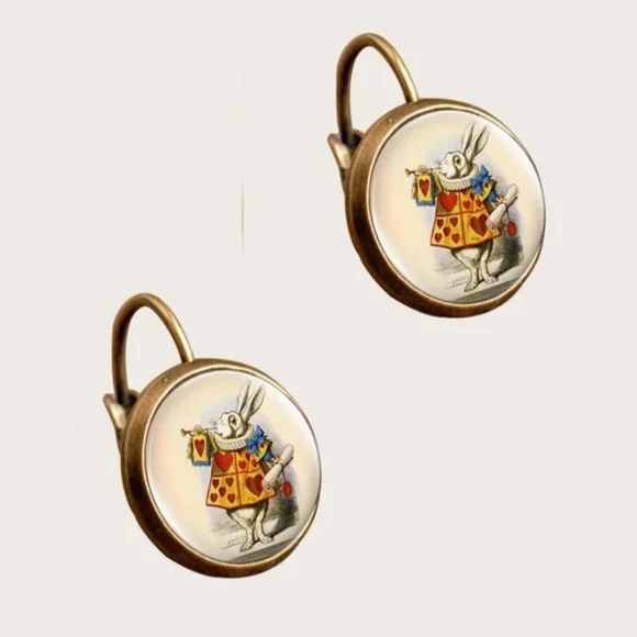 Alice In Wonderland White Rabbit In Courtyard Earrings Round Circular Earrings - Picture 2 of 6